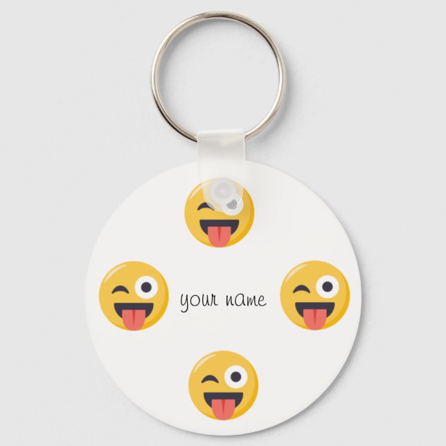 Emoji Face und '' Ihr Name hier " Schlüsselanhänger (Vorderseite)