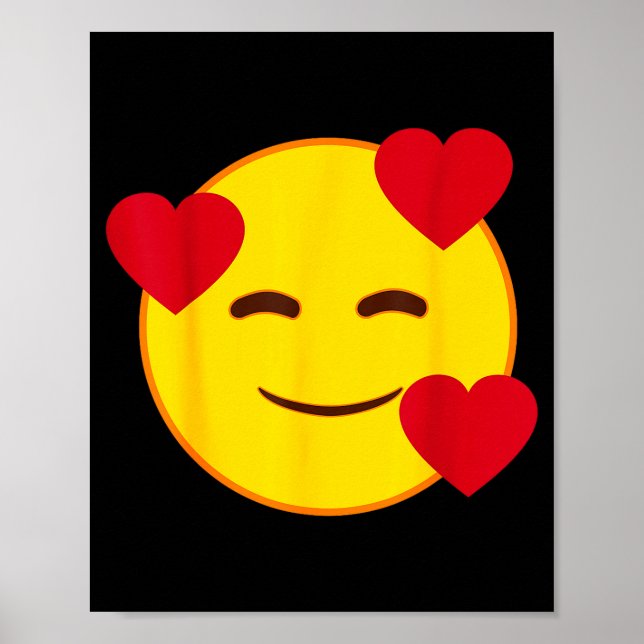 Emoji Floating Hearts Yellow Smile Face  Poster (Vorne)
