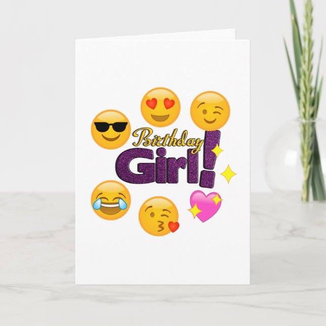Emoji Geburtstags-Mädchen Karte (Vorderseite)