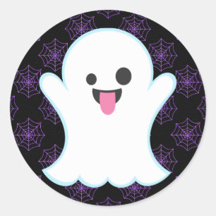Emoji Geist auf Spiderwebs Halloween Aufklebern Runder Aufkleber