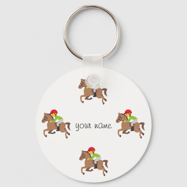 Emoji Horse Riding und '' Ihr Name hier " Schlüsselanhänger (Vorderseite)