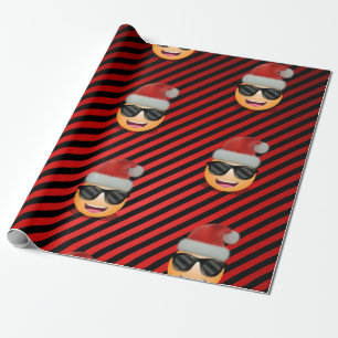 Emoji in Weihnachtsmannmütze und Sonnenbrille Wei Geschenkpapier