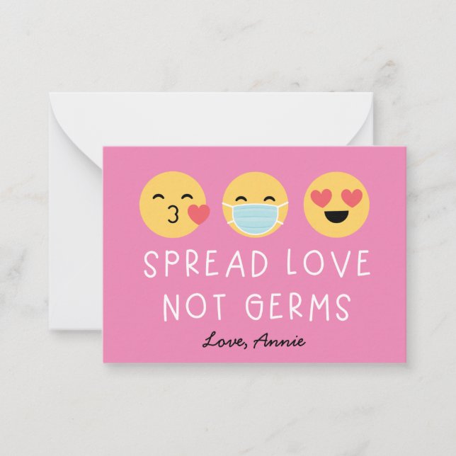 Emoji-Klassenzimmer Valentine - Rosa Mitteilungskarte (Vorderseite)