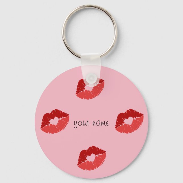 Emoji Lips küssen und '' Ihr Name hier " Schlüsselanhänger (Vorderseite)