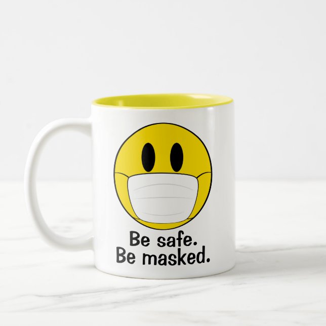Emoji mit Maske Illustriert Zweifarbige Tasse (Links)