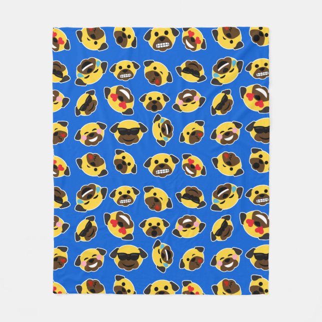 Emoji Mops-elektrisches Blau Fleecedecke (Vorderseite)
