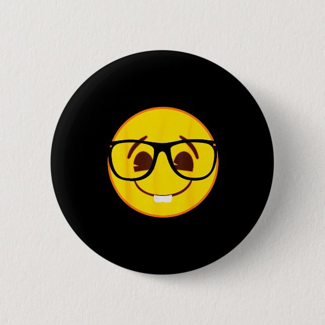 Emoji Nerd Gles Yellow Smile Face  Button (Vorderseite)