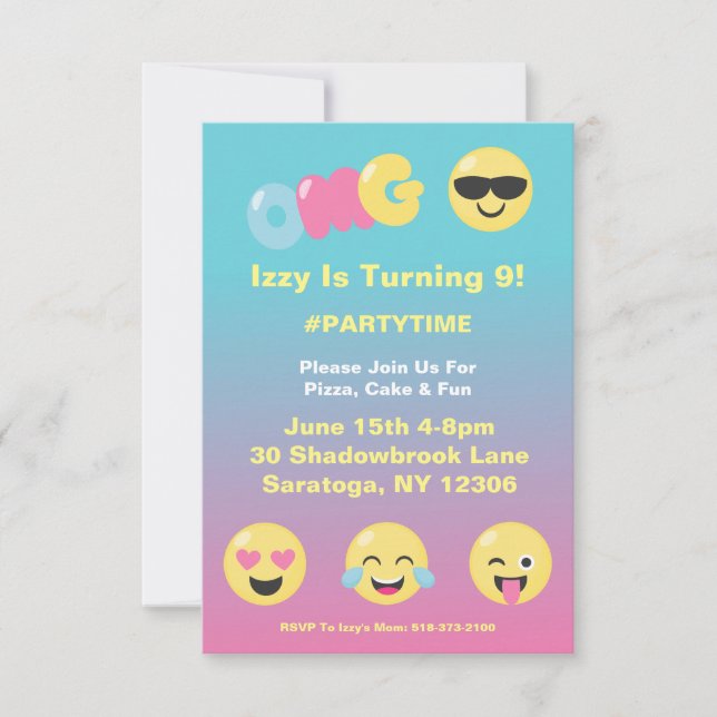 Emoji Ombre Girly Birthday Einladung (Vorderseite)