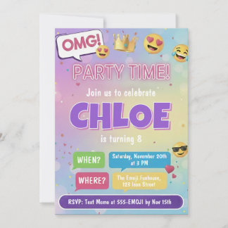 Emoji Party Birthday Invitation Neon Kids Theme Einladung