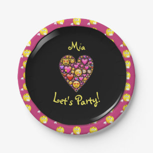 EMOJI Pink Black Girls Liebe Emoticons Party Pappteller