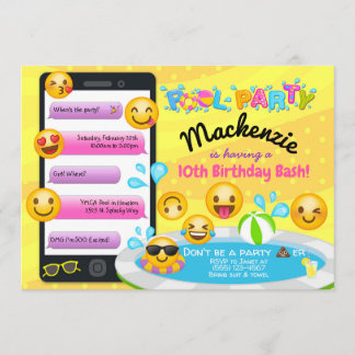 Emoji Pool Party Anniversaire Invitations