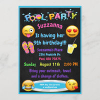 Emoji Pool-Party-Geburtstags-Einladung