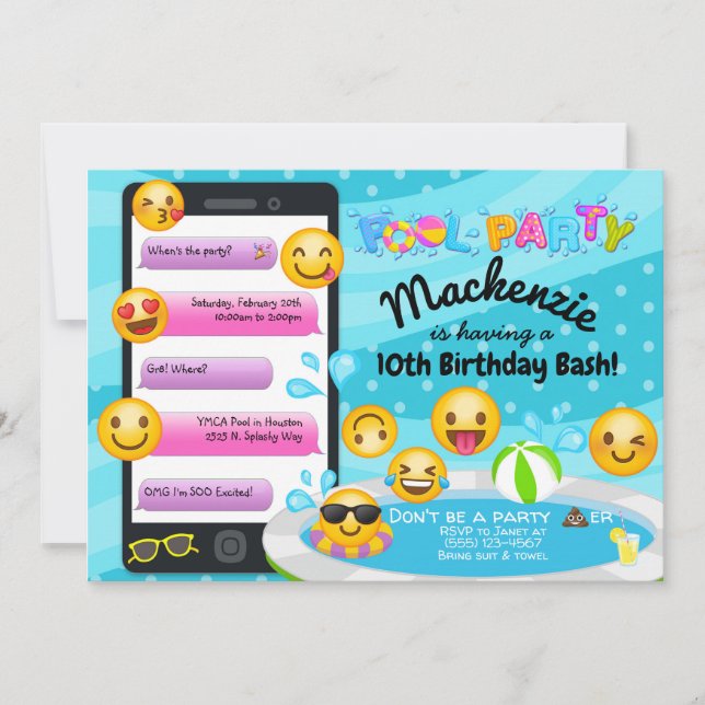 Emoji Pool-Party-Geburtstags-Einladungen Einladung (Vorderseite)