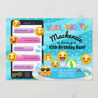 Emoji Pool-Party-Geburtstags-Einladungen Einladung