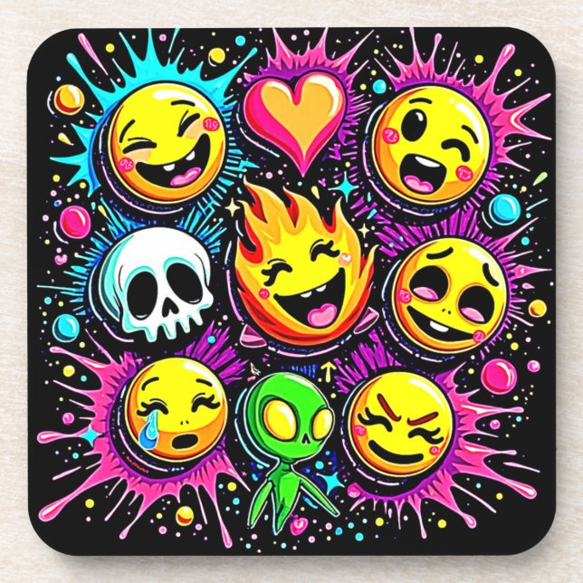 Emoji Pop Art Getränkeuntersetzer (Vorderseite)