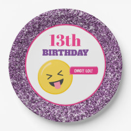 Emoji Teen Birthday Lila Glitzer Paper Teller