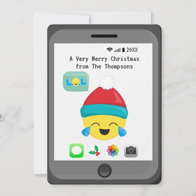 Emoji themed Happy Weihnachtsgrüße Feiertagskarte (Vorderseite)