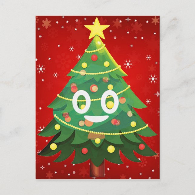 Emoji Xmas Baumdesign Feiertagspostkarte (Vorderseite)