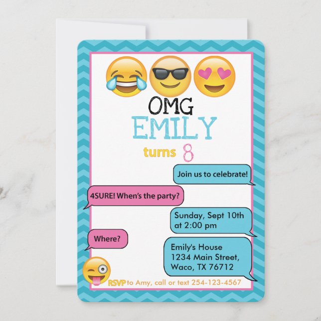 Emojis Birthday Party - Einladung (Vorderseite)