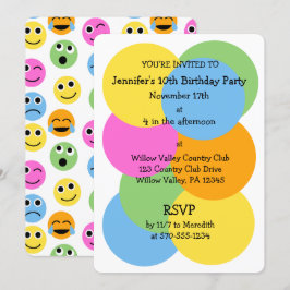 Emojis Emoticons Colorful Circles Custom Party Einladung