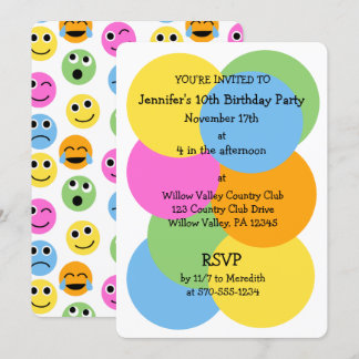 Emojis Emoticons Colorful Circles Custom Party Einladung