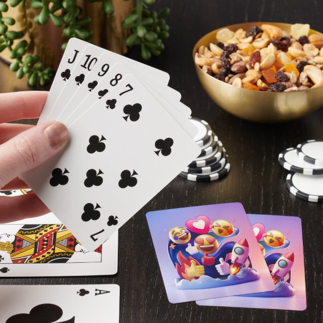 Emojis entfesselt Spaß, farbenfrohe Abenteuer Spielkarten (In Situ)
