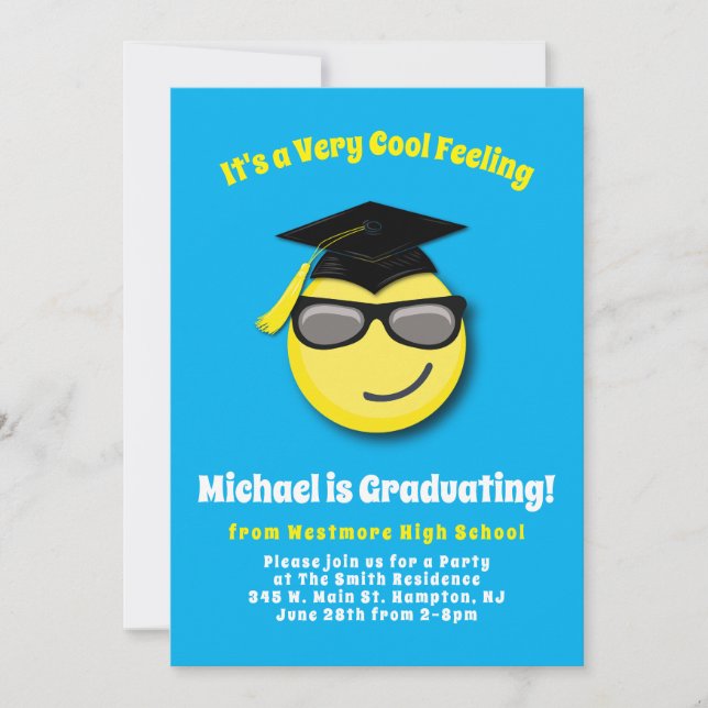Emoticon Coole Sonnenbrille Niedlich Graduation Pa Einladung (Vorderseite)