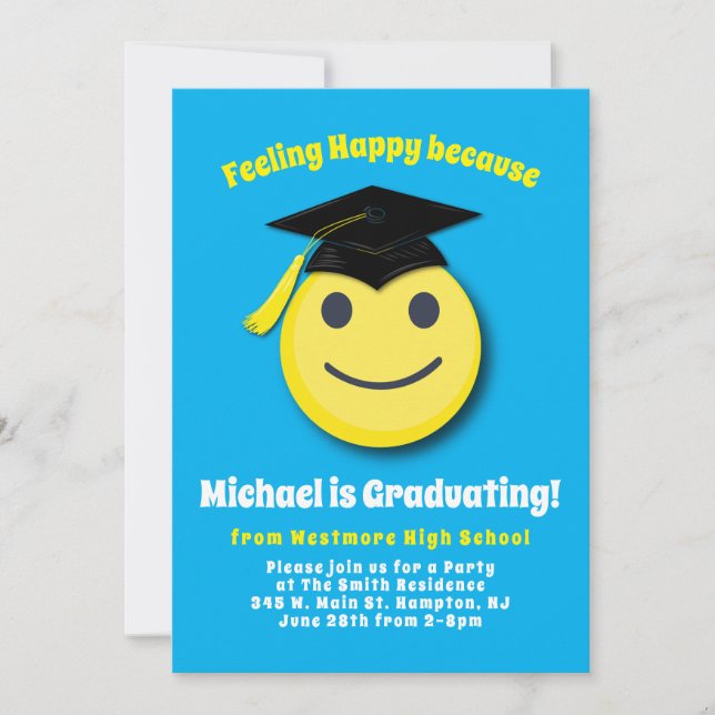 Emoticon Happy Cute Graduation Party Invitation (Devant)