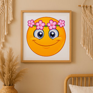 Emoticon mit Blumenkranz Poster