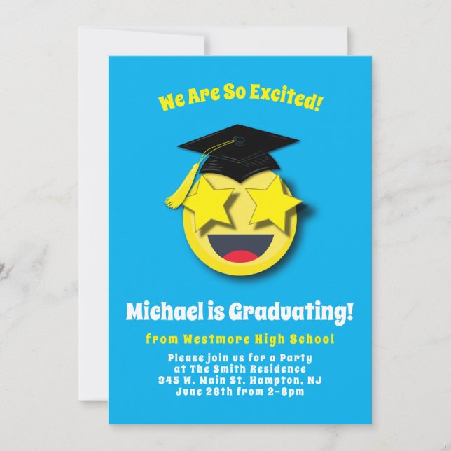 Emoticon Star Eyes Niedlich Graduation Party Einladung (Vorderseite)