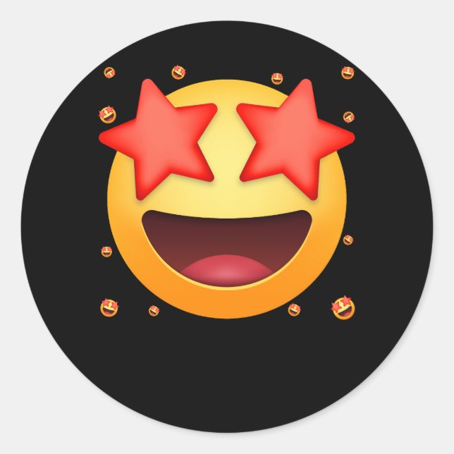 Emoticon Star Struck Star Eyes lächelnd Gesicht St Runder Aufkleber (Vorderseite)