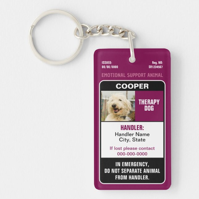 Emotional Support Animal ID Therapy Photo Custom Schlüsselanhänger (Vorderseite)