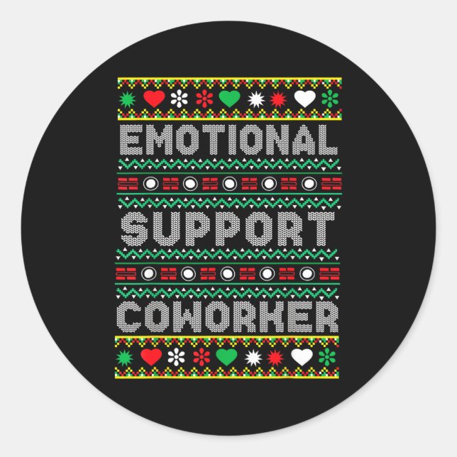 Emotional Suprt Coworker Funny Ugly Christmas Swea Runder Aufkleber (Vorderseite)