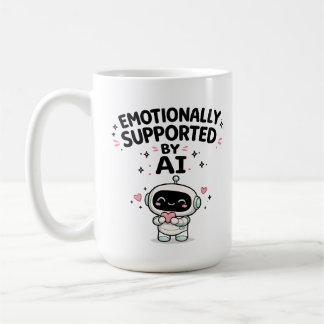 Emotional von KI unterstützt, süßer Roboter mit He Kaffeetasse