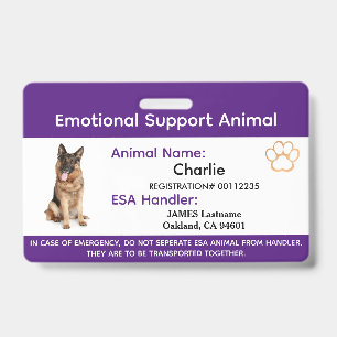 Emotionale Unterstützung Tier ESA ID Foto Abzeiche Ausweis