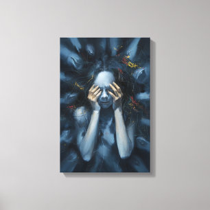 Emotionales Abstraktes Portrait - Surreal Blue Art Leinwanddruck