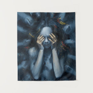 Emotionales Abstraktes Portrait - Surreal Blue Art Wandteppich