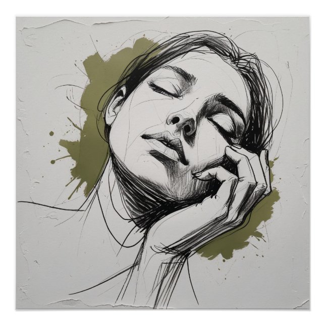 Emotive Female Portrait Poster – Hand on Face with (Vorderseite)