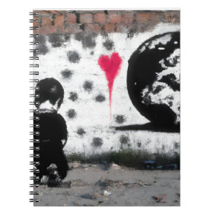 Emotive Street Art Boy Earth Heart Mural Notizblock
