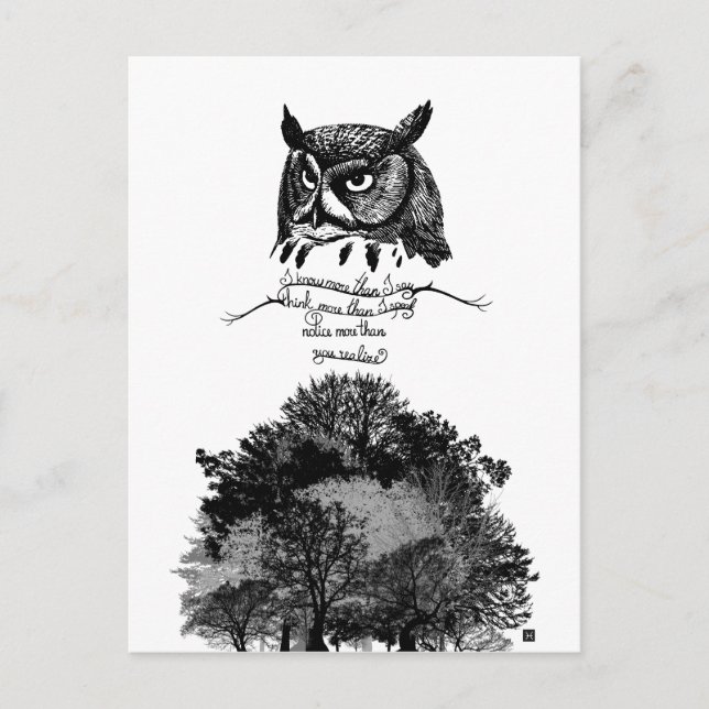 Empath Owl Weisheit einführen illustriertes Tinten Postkarte (Vorderseite)