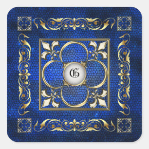 Emperor Blue Square Monogram Sticker