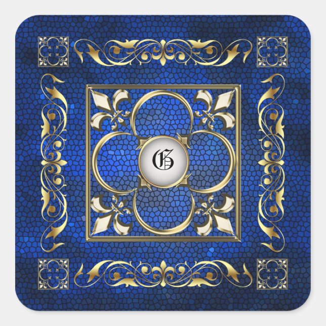 Emperor Blue Square Monogram Sticker (Vorderseite)
