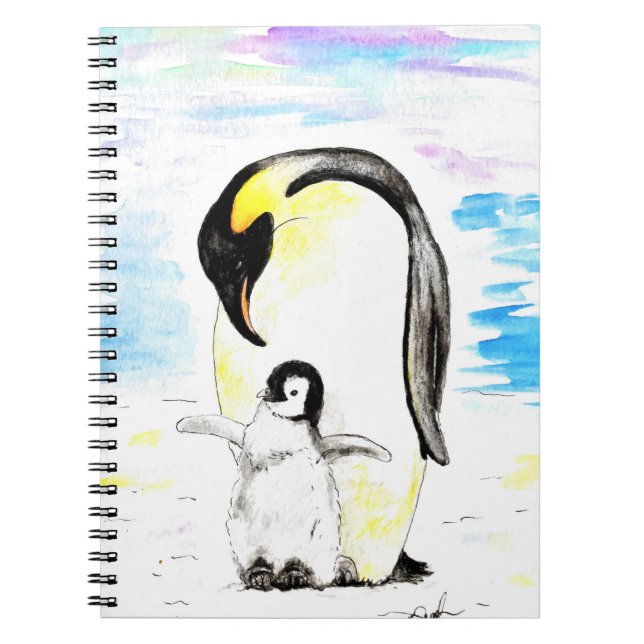 Emperor Penguin and Chick Watercolor Painting Notizblock (Vorderseite)
