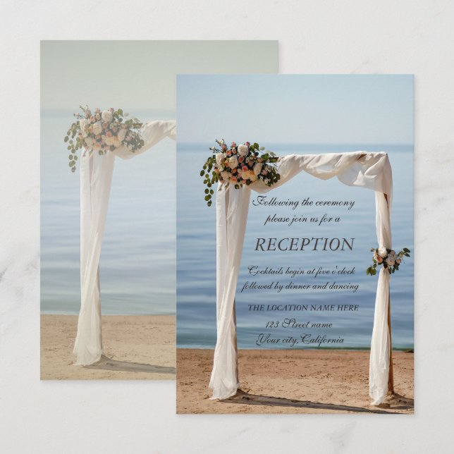 Empfang "Beach Wedding Arch Floral" Einladung (Vorne/Hinten)