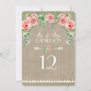 Empfang BOHO Tisch Nummer Baby's Breath Rosen Einladung