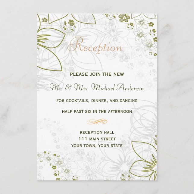 Empfang Card für Green und Gold Simple Wedding Begleitkarte (Vorderseite)