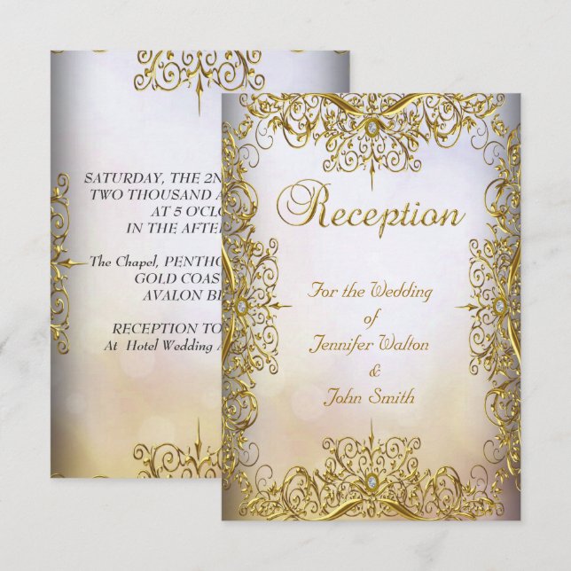 Empfang Card Hochzeit Elegante Elite White Gold Einladung (Vorne/Hinten)