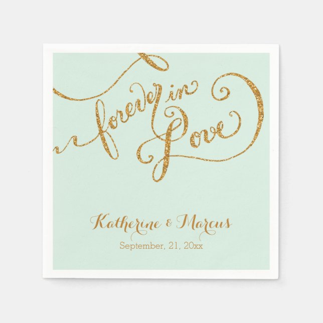 Empfang Decke Napkin Skript Forever Love Glitzer Serviette (Vorderseite)