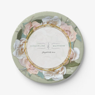Empfang Deco French Blush Rose Wreath Floral Pappteller
