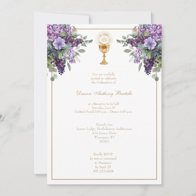 Empfang der Deacon Priest Ordination Einladung (Vorderseite)